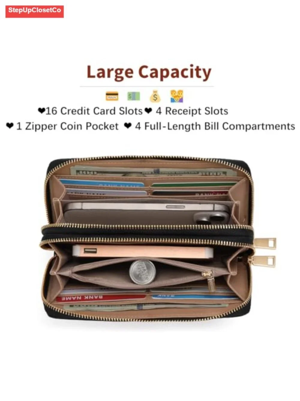 Women's Wristlet Wallet 2 Zip Around RFID Blocking Clutch Purse
